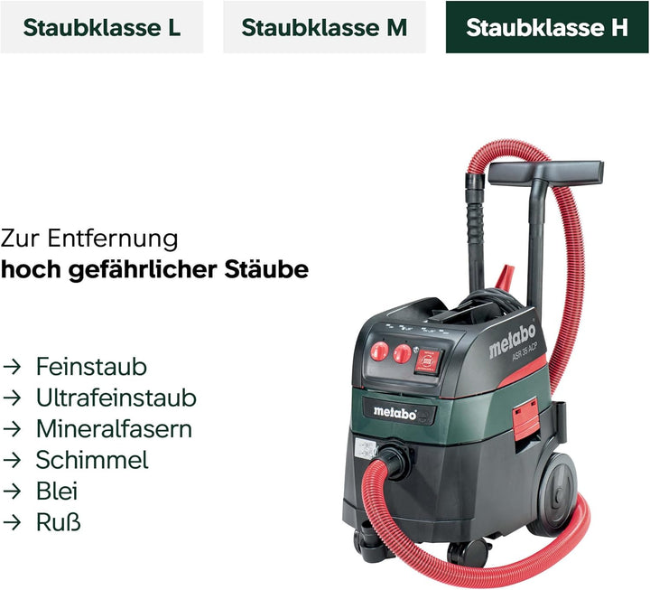metabo Allessauger ASR 35 H ACP - 1400 W, 35 l Nass- und Trockensauger, 4380 l/min - Staubklasse H Z