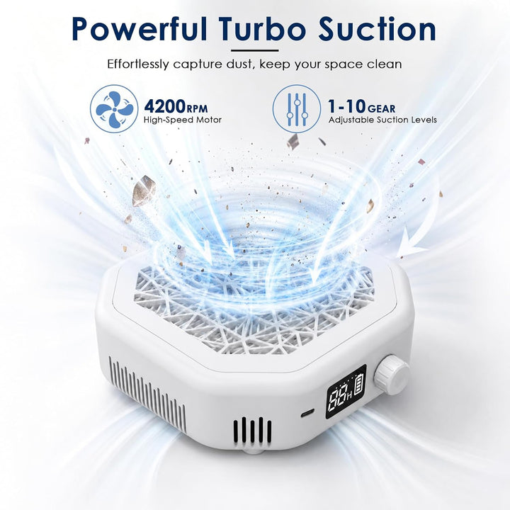 Nagelstaubabsauger Kabellos 4200 RPM | 1–10 Stufen Saugkraft | 4000mAh Akku Nail Dust Collector, 50d