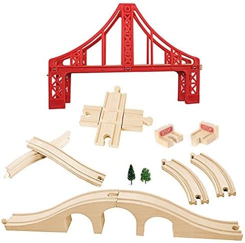 OrgMemory Eisenbahn Set, Hängebrücke, Holzeisenbahn Eisenbahnbrücke, Kreuzung, Stopp Track und Gebog