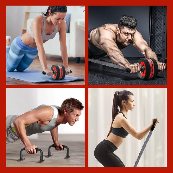 EnterSports Bauchroller, 6-in-1 Bauchtrainer mit Fitnessband, Liegestütze, Kniematte, Fitness Geräte