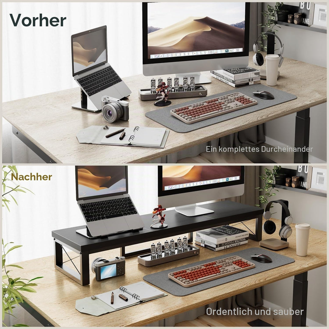 IBUYKE Dual Monitorständer, Computer Bildschirmerhöhung, 97cm Holz Schreibtisch Monitor Erhöhung mit