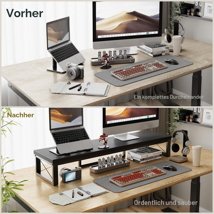 IBUYKE Dual Monitorständer, Computer Bildschirmerhöhung, 97cm Holz Schreibtisch Monitor Erhöhung mit