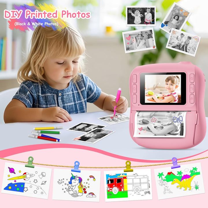 Hangrui Kinderkamera Sofortbildkamera, 14MP Sofortbildkamera Kinder mit 32G Karte & Druckpapier, 108