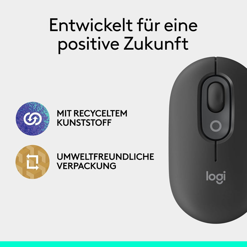 Logitech POP Mouse, kompakte und mobile kabellose Bluetooth-Maus mit programmierbaren Tasten und lei