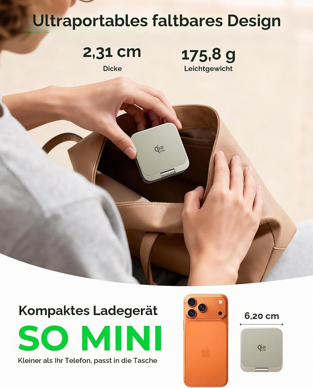 LULULOOK Ultra Kompakt Qi2.2 25W 3 in 1 Ladestation, Faltbar Reise MagSafe Ladegerät für iPhone 17/1