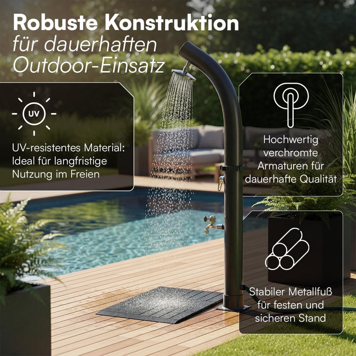 STEELSØN Selara Solardusche 20 L mit Bodenplatte – Gartendusche bis 60° C – Pooldusche gebogen Campi