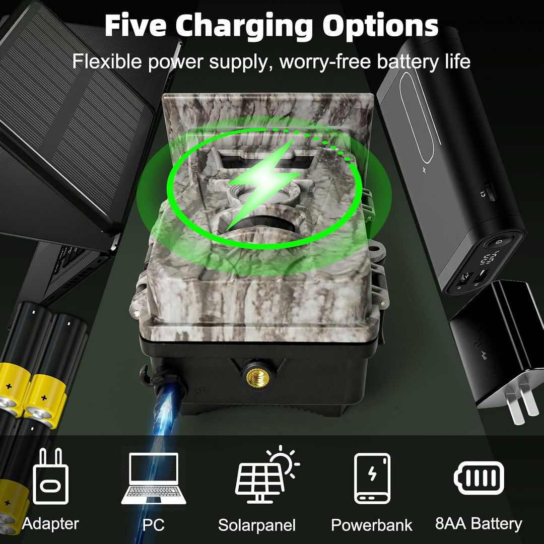 Wildkamera WLAN mit Handyübertragung App, 4K 60MP Wildkamera Solar