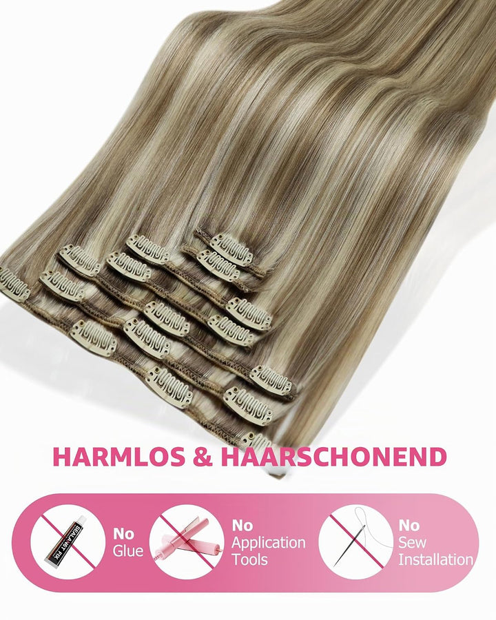 YoungSee Clip in Extensions Echthaar Hellbraun Clip in Extensions Braun Blond Echthaar Extensions Cl