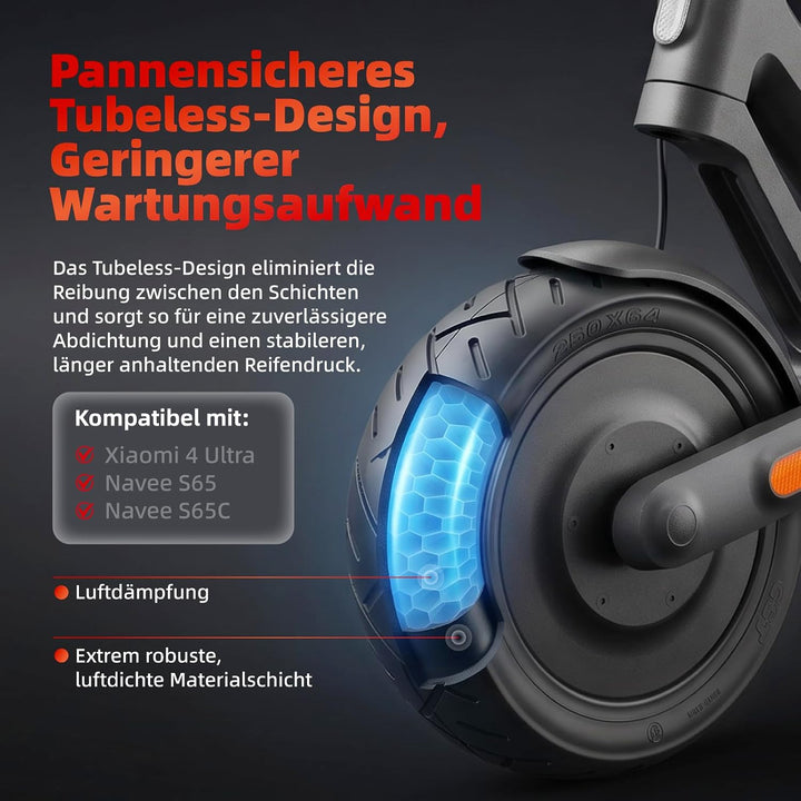250 x 64 Strassenreifen Verdickter 10-Zoll-Luftreifen für Xiaomi 4 Ultra, Navee S65, Navee S65C Elek