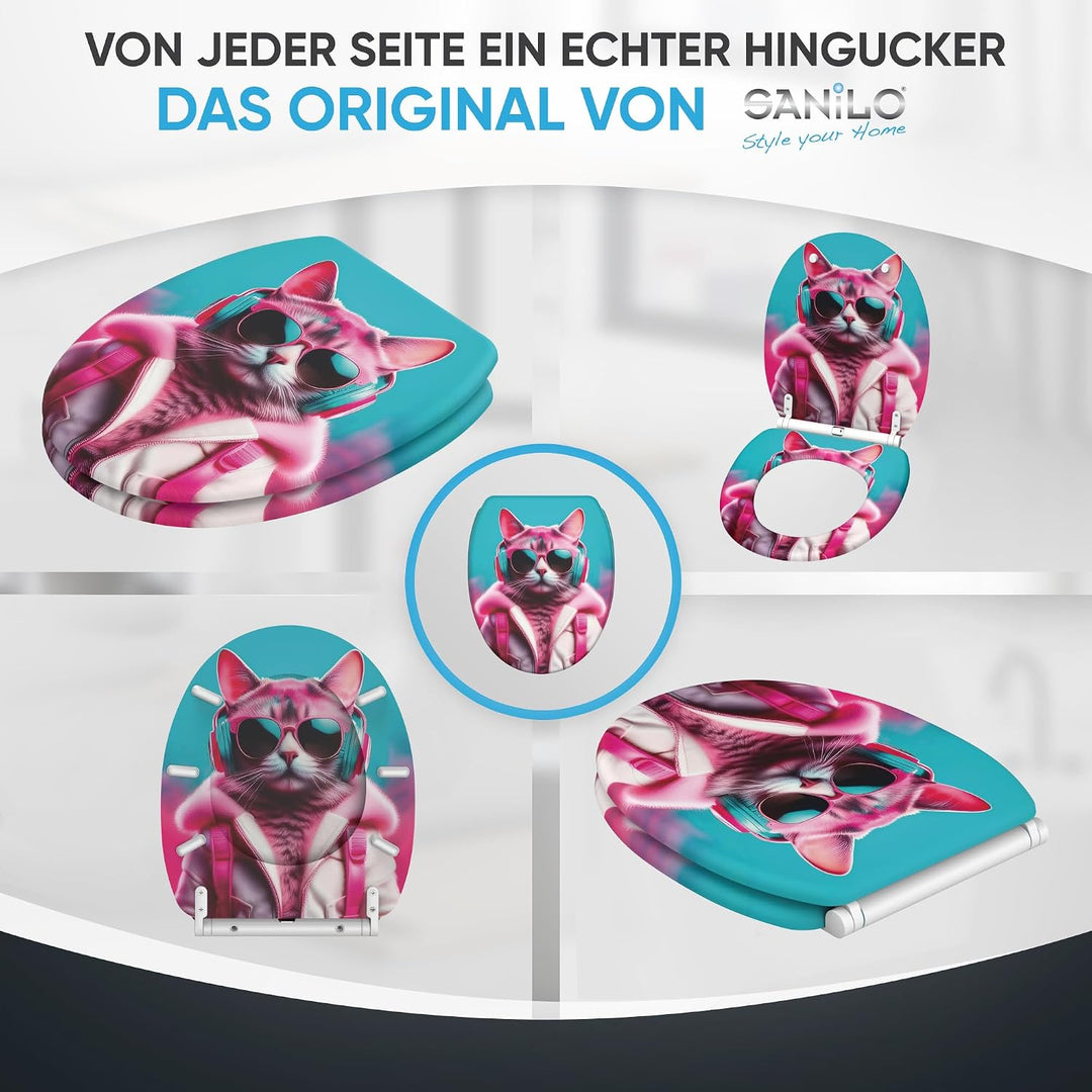 Sanilo WC Sitz mit Absenkautomatik &amp; Schnellverschluss, Toilettendeckel per Knopfdruck abnehmbar, ei