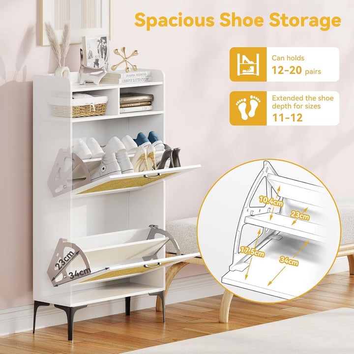 Dripex Schuhschrank, Schuhkipper mit 2 Flip-Schubladen,Schuhregal schmal mit Metallfüssen, verstellb