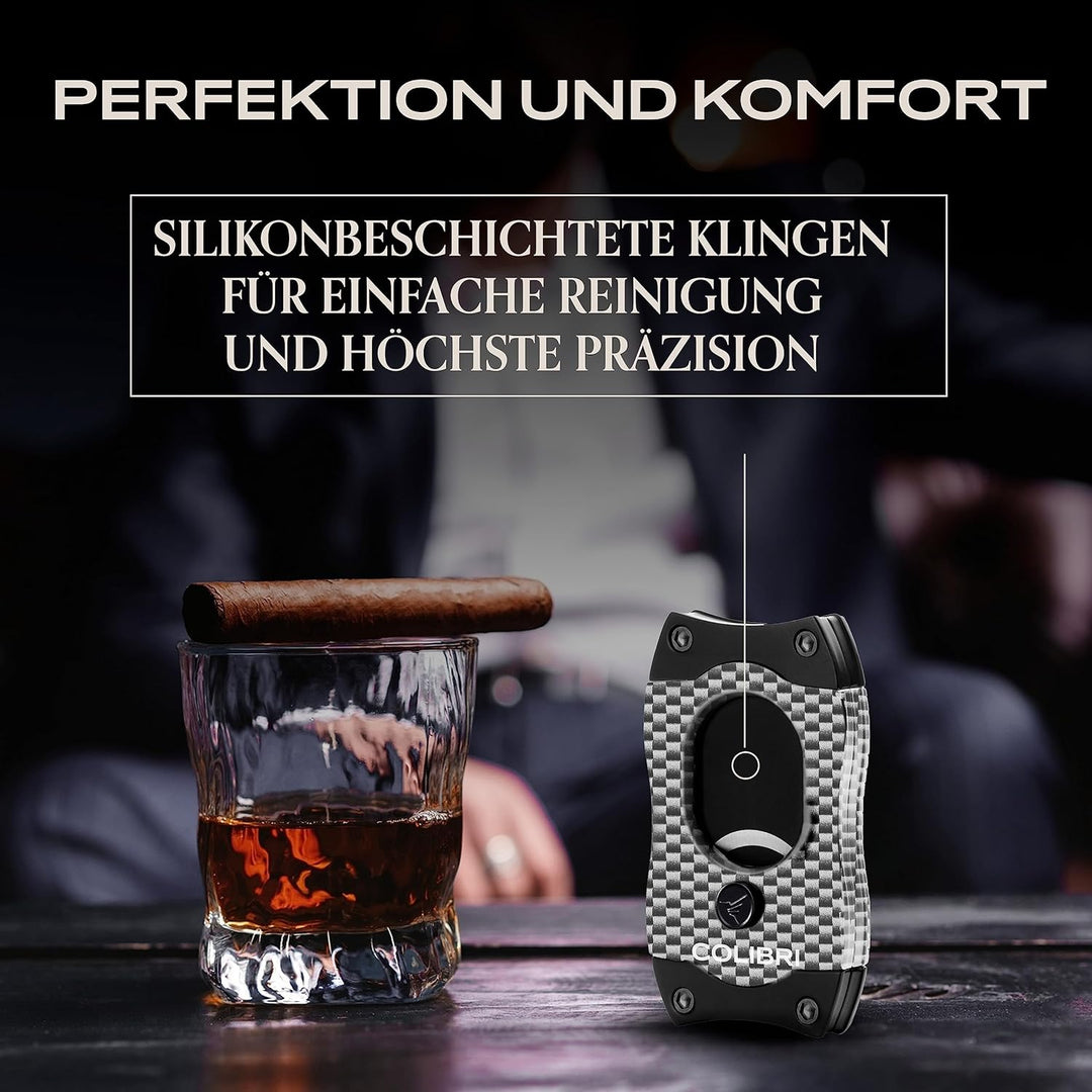 Colibri S-Cut Zigarrenschneider - Kohlefaser-Muster - Klassischer Gerader Schnitt - Bis zu 66 Ringma