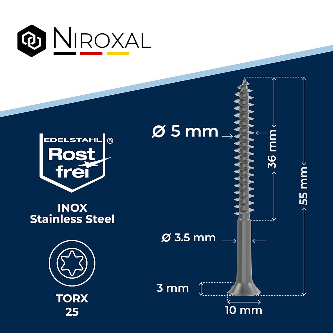 Holzschrauben Torx Schrauben 5x55 Edelstahl V2A rostfrei Spanplattenschrauben für Holz Teilgewinde 5