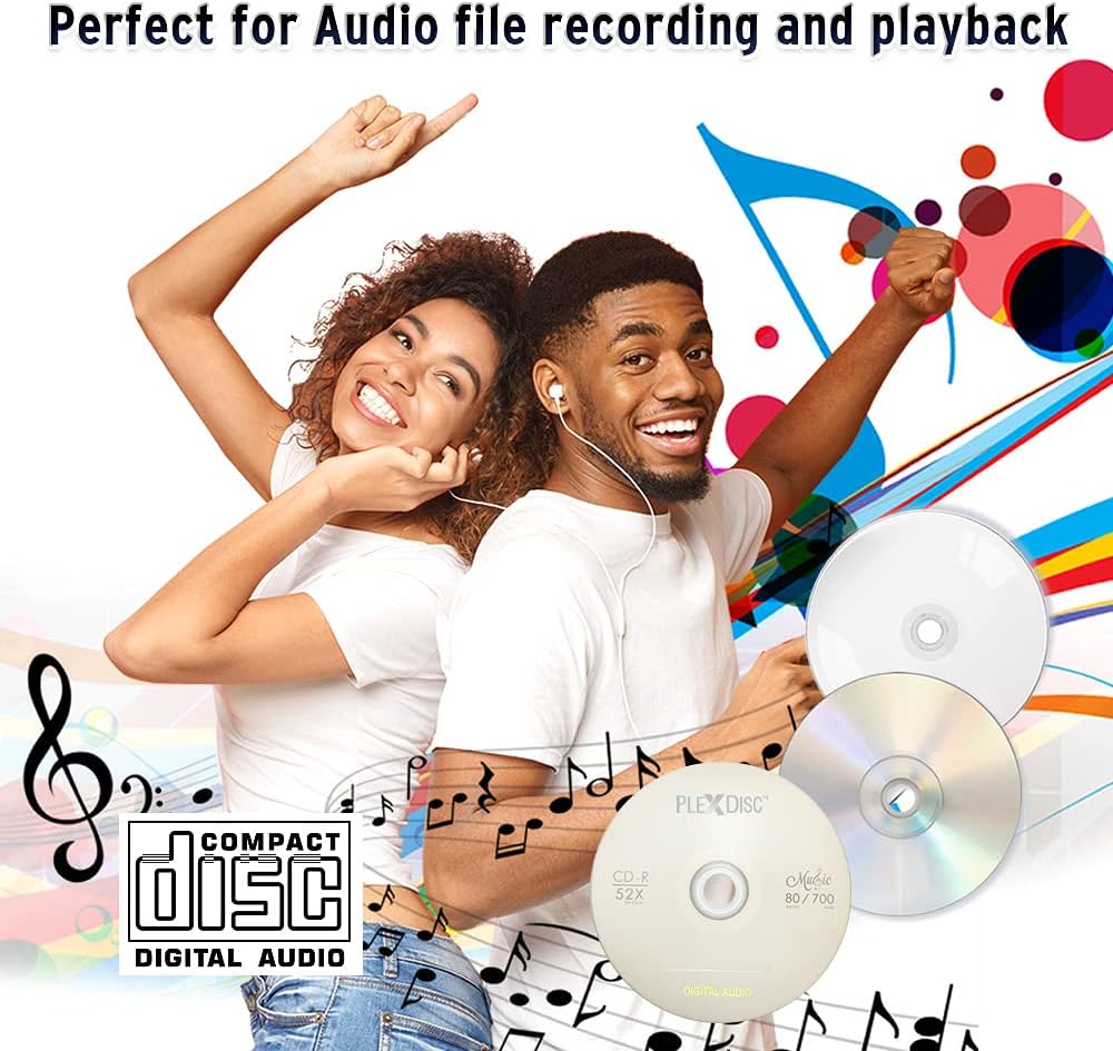100 PK PlexDisc 52x 700 MB Digital Audio Music CD-R Disc for Reliable Audio Recording and Playback