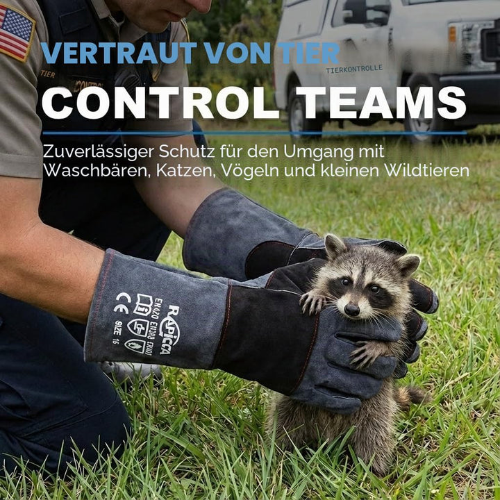 RAPICCA Handschuhe für den Umgang Mit Tieren Bissfeste Kevlar-verstärkte Lederpolsterung Hund, Katze