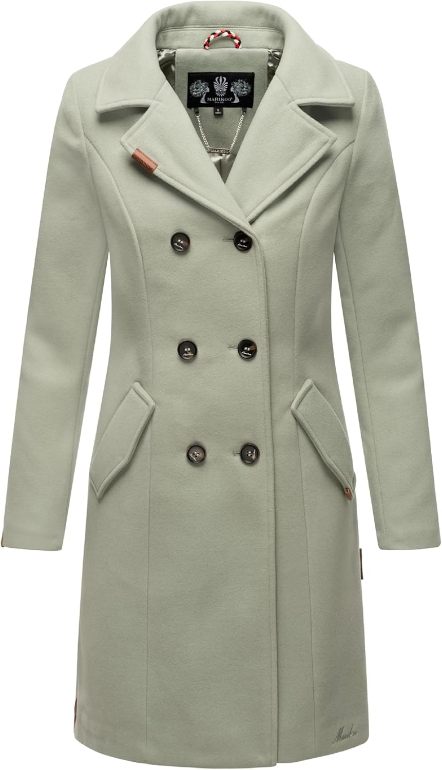 MARIKOO Damen Wollmantel Langer Trenchcoat mit Reversekragen Nanakoo XS-XXL XXL Smokey Mint, XXL Smo