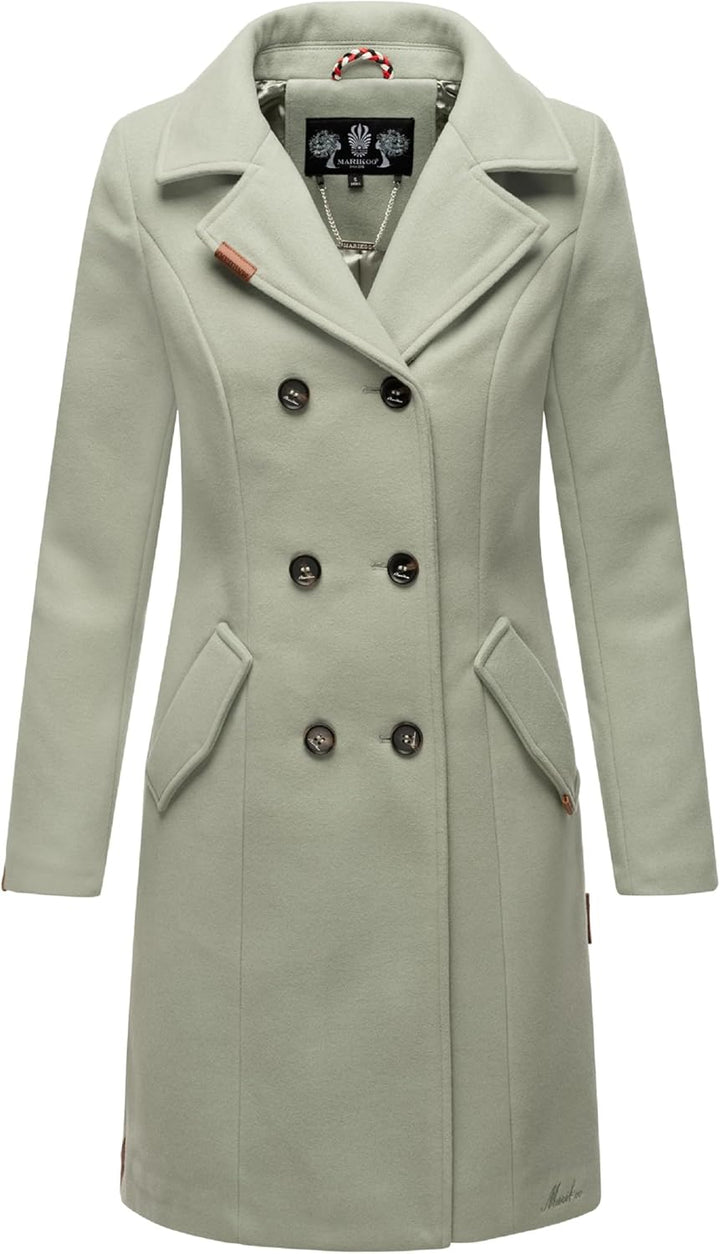 MARIKOO Damen Wollmantel Langer Trenchcoat mit Reversekragen Nanakoo XS-XXL XXL Smokey Mint, XXL Smo