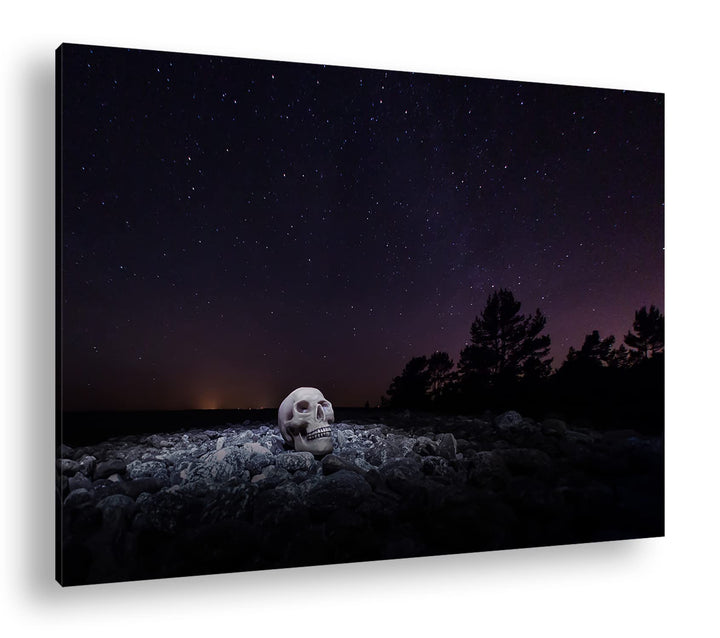 deyoli Dark Schädel mit Sternen im Himmel im Format: 80x60 als Leinwandbild, Motiv fertig gerahmt au