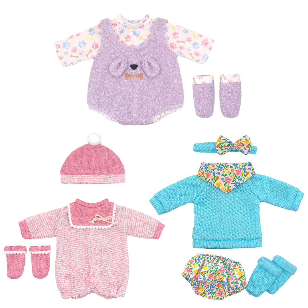 3 Komplette Outfits Puppenkleidung Puppen Set für 35-45 cm und 14-18 Zoll Puppen Enthält Strampler,