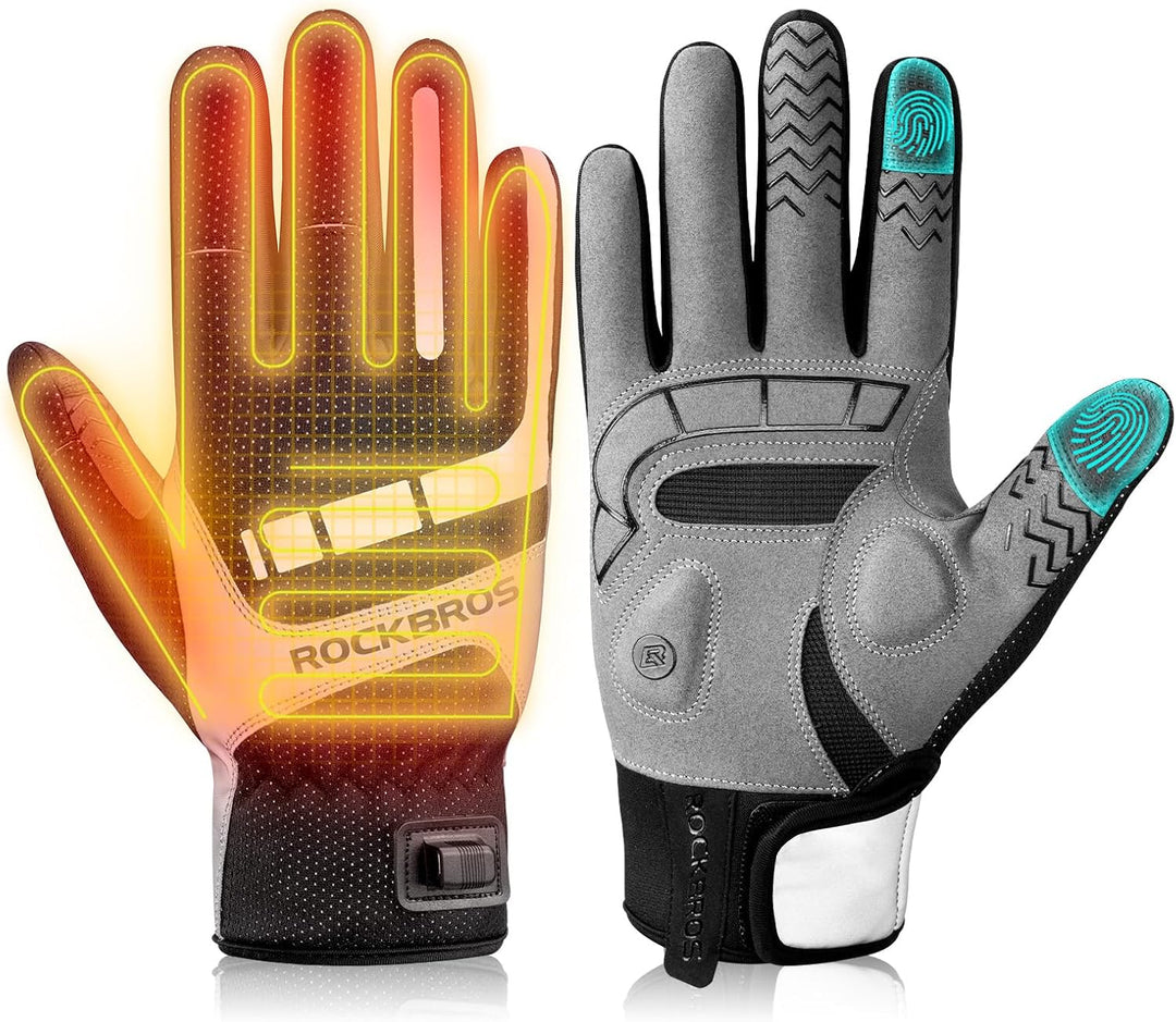 ROCKBROS Beheizbare Handschuhe über USB, Fahrradhandschuhe reflektierend und stossdämpfend, Winterha