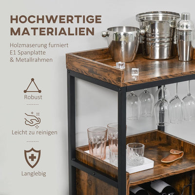 HOMCOM Weinregal 9 Flaschen-Weinschrank Flaschenregal mit 2 offenen Regalen und Glashalter Schwarz+B