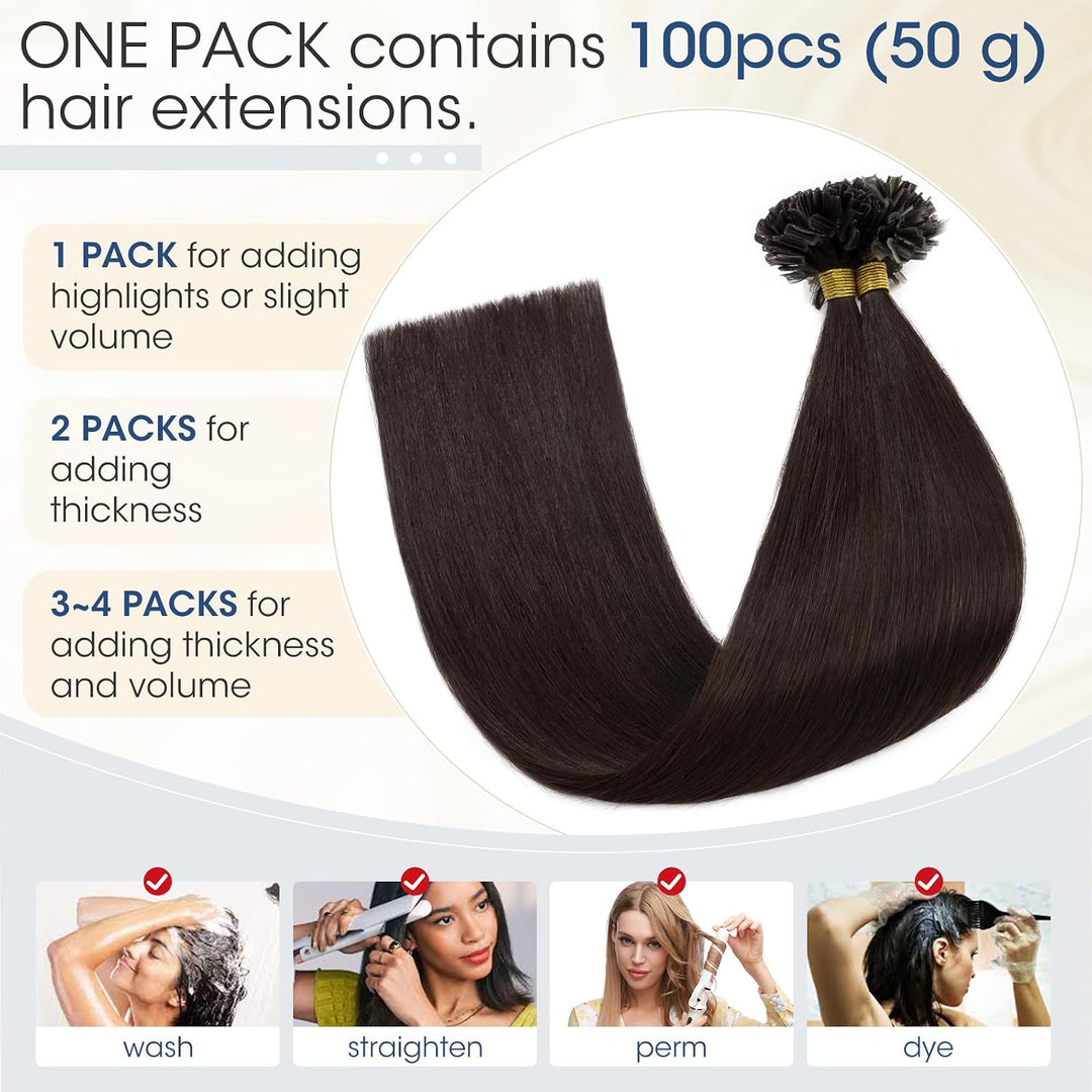Elailite 100 Stück Extensions Echthaar Bondings 60cm 50g Haarverlängerung U-tips Keratin 0.5g/pcs 