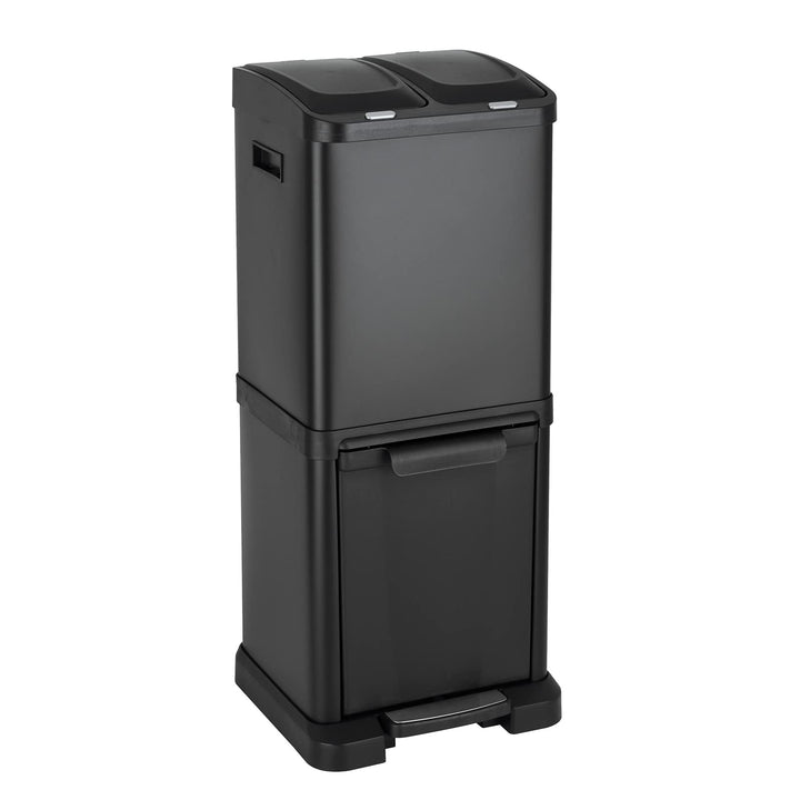 SVITA 3XCOMBO32 Mülleimer Treteimer Abfalleimer Mülltrennung mit Schubfächern Schwarz (32 Liter 2x8L