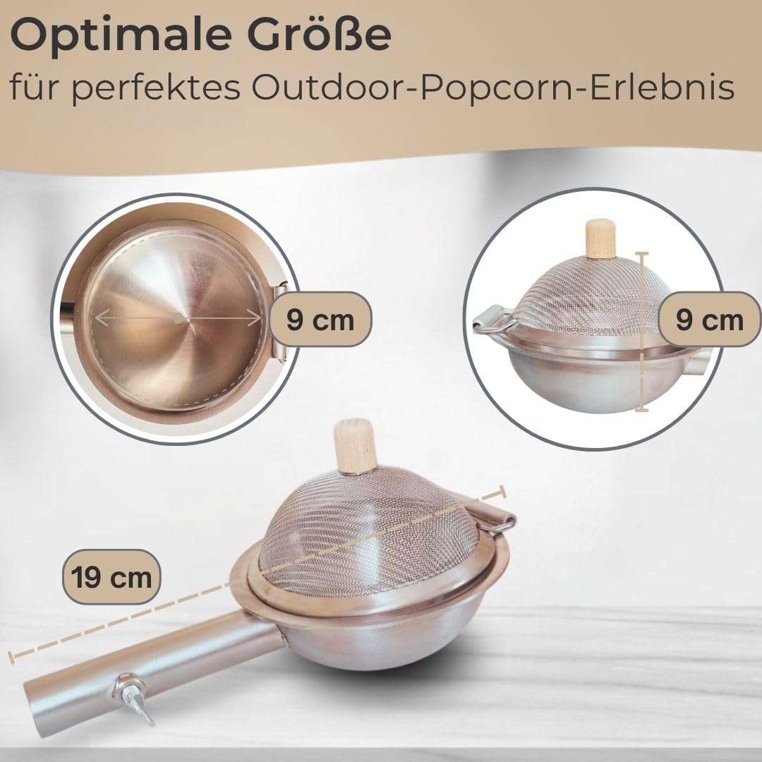 Mini Popcorn Maker Pfanne aus Edelstahl - kleine Popcorn Pfanne mit Deckel & Holzgriff, Mini-Popcorn
