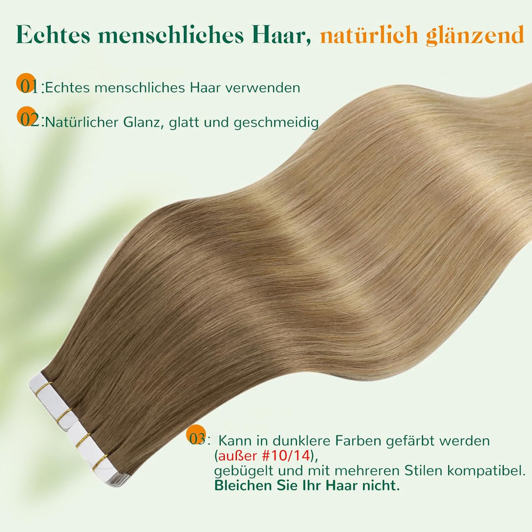 Easyouth Balayage Tape in Extensions Echthaar Seamless Glue in Haar Extensions Echthaar 20 Zoll 50g