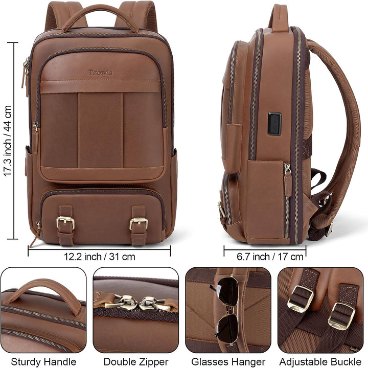 Tzowla Lederucksack Herren,Tasche für Damen Echtleder,Laptop Rucksack für Business und Arbeit für 15