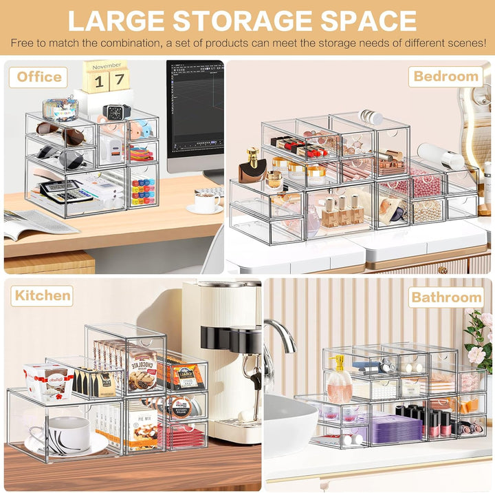 Schreibtisch-Organizer mit 14 Schubladen, ToyaJeco Acryl stapelbar Desktop Lagerung Schubladen Make-