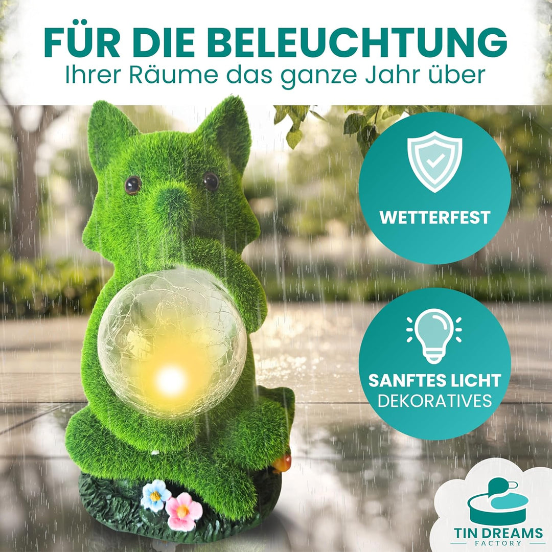 TIN DREAMS FACTORY Garten Solarlampen für Aussen, Gartenzwerg Figuren, Fuchs Gartendeko für Draussen