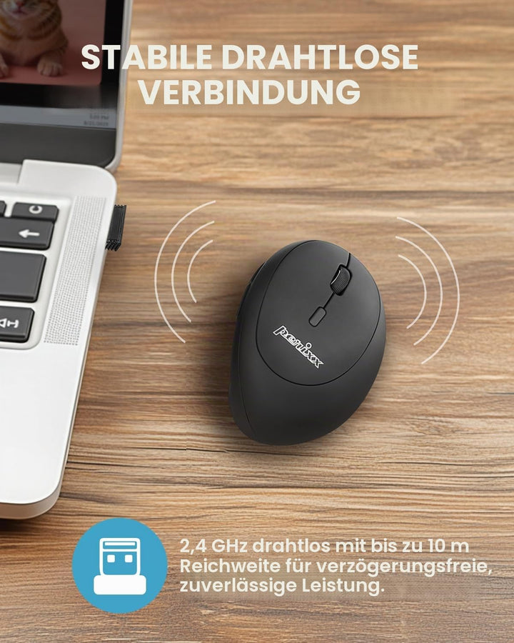 Perixx PERIMICE-719RX Kabellose Duo-Akku Ergonomische Vertikale Maus, 2.4GHz, 6 Tasten, Einstellbare