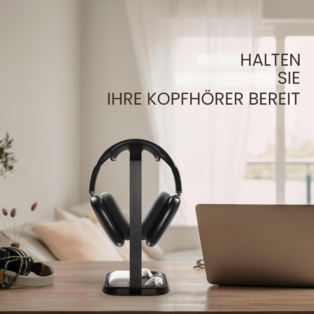Kopfhörer Ständer, Gebogener Headset Halterung mit Ablagefach, Schwere Basis Gaming Kopfhörer Halter