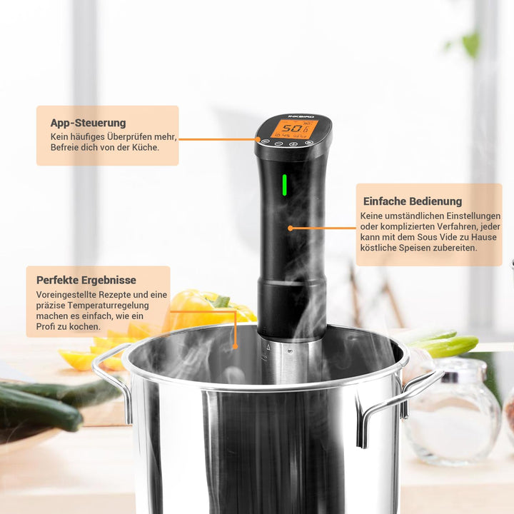 Inkbird Sous Vide Stick 1000 Watt,ISV-200W Sous Vide Garer App-Steuerung,360° Zirkulation,0℃-90℃ Tem