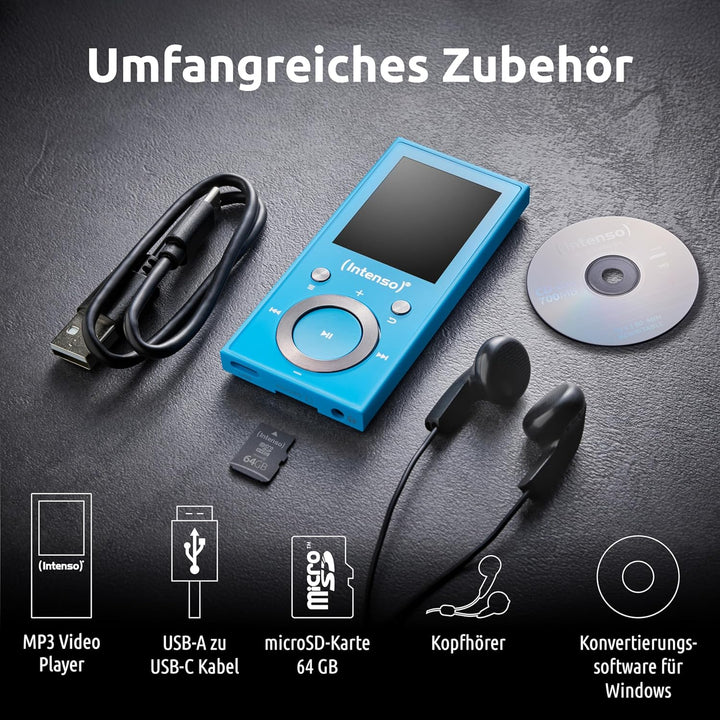 Intenso Video Scooter BT MP3 Player mit Bluetooth 5.0, 1,8 Zoll Farbdisplay, 64 GB microSD, USB-C, b