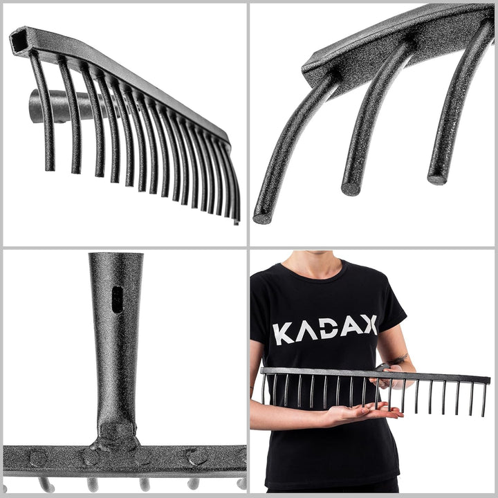KADAX Gartenrechen aus Stahl, Steinrechen, Gartenharke ohne Stiel, Robuster Rechenkopf, Rechen für G