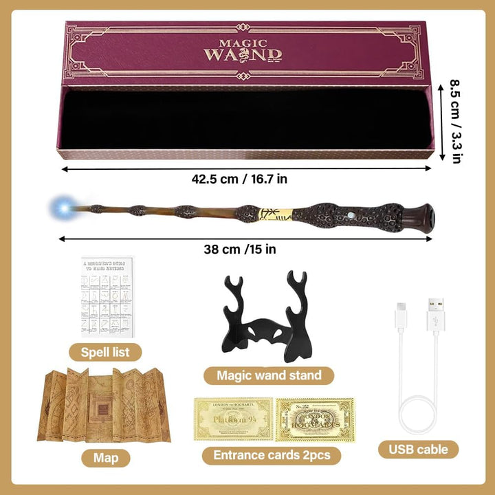 38CM Dumbledore Zauberstab mit Licht, Elderstab Harry P-Otter, USB Aufladung Zauberstab Dumbledore,