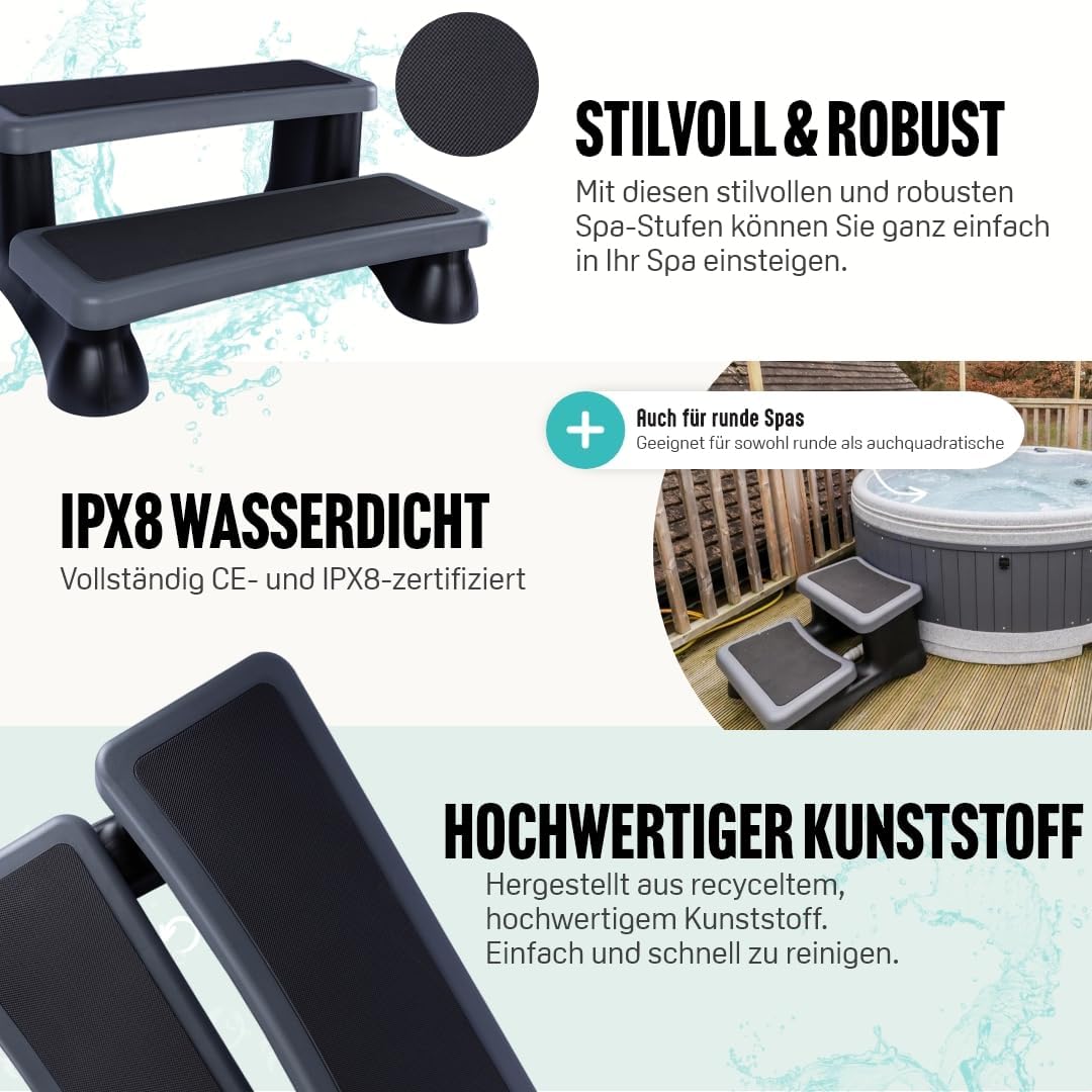 LIVIN' Universal Whirlpool Standtreppe mit 2 Stufen- rutschfest Spa Einstiegshilfe, Robuste Kunststo
