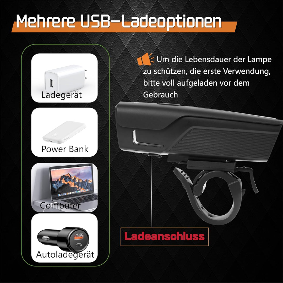 SUNFATT Fahrradlicht Set,StVZO Zugelassen Fahrrad Licht vorne&rücklicht-[2600mAh]-IPX5 Wasserdicht F