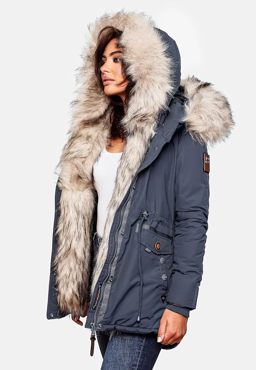 Navahoo Damen Warmer Winterparka mit Kapuze Sweety XS-XXL XS Navy, XS Navy