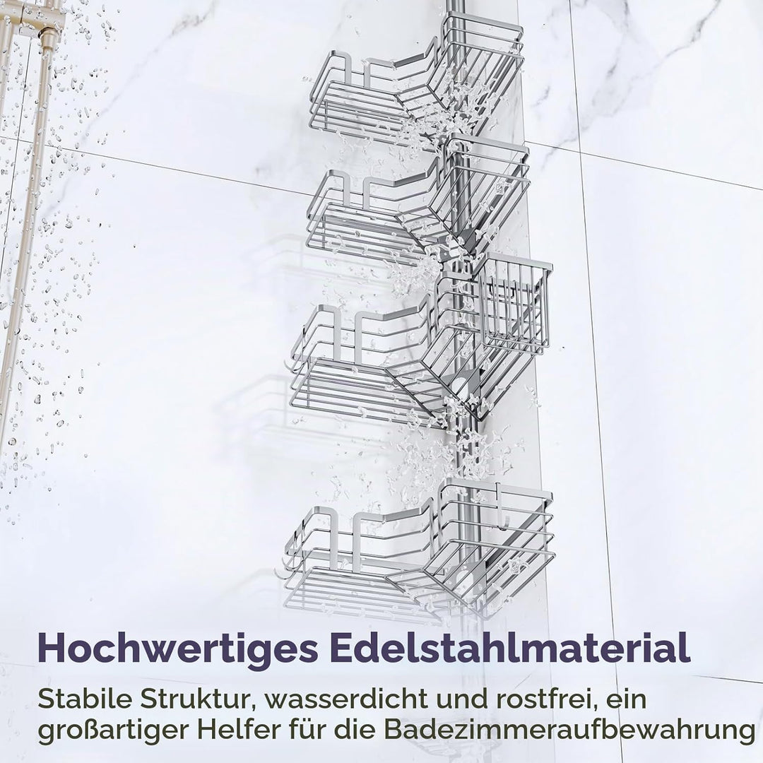 SWTYMIKI Duschregal Teleskop Dusche Teleskopstange - 4-Tier Teleskop Eckregal Dusche mit Seifenhalte