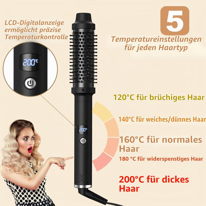 Thermal Brush 38mm, Wärmebürste mit 120–200°C LCD-Display, Lockenbürste Haarstyler Rundbürste, Verwe