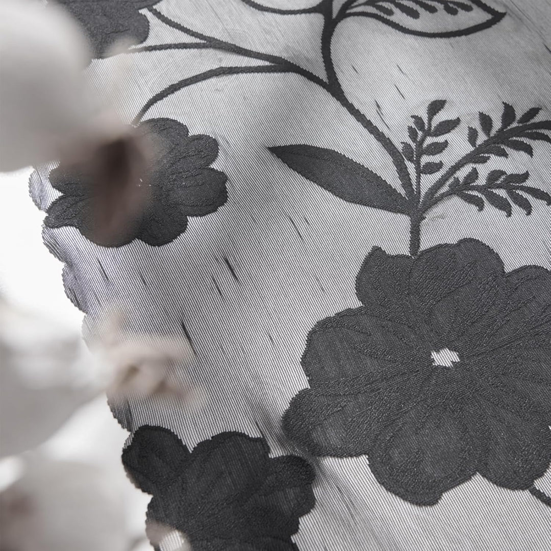 Treatmentex Spitze Vorhang Jacquard Gardinen mit Ösen Schwarze 3D Blumenmuster Halbtransparente Vorh