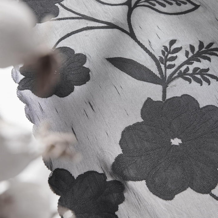 Treatmentex Spitze Vorhang Jacquard Gardinen mit Ösen Schwarze 3D Blumenmuster Halbtransparente Vorh