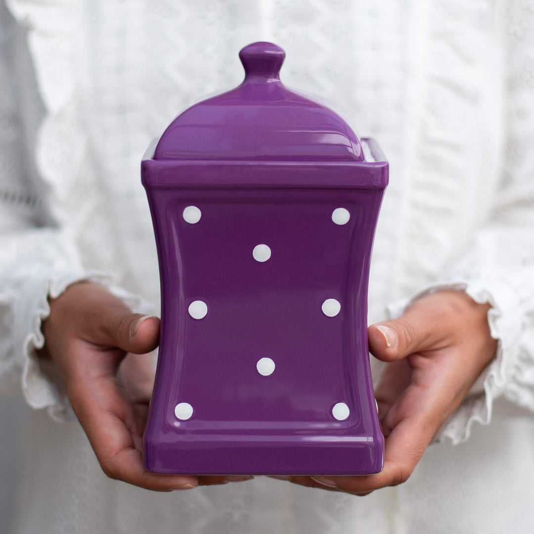 City to Cottage® - Keramik Behälter Küche 900 ml | Lila und Weiss | Polka Dots | Handgemacht | Behäl