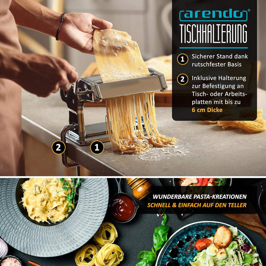 Arendo - Nudelmaschine Pasta Maker – Edelstahl – Nudelpresse – 7 einstellbare Stärken - manuell - Du