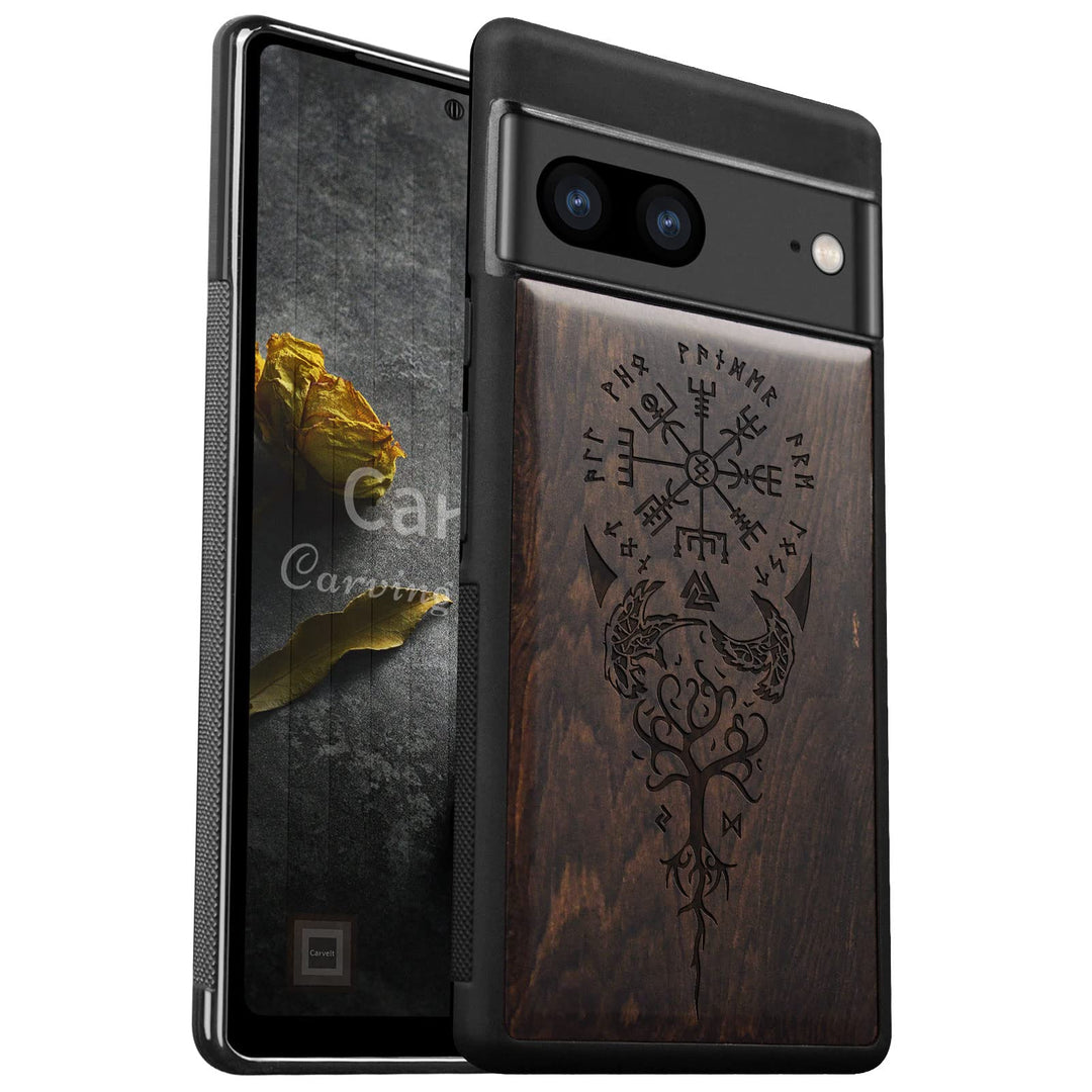 Carveit Holz Handyhülle für Google Pixel 7 Cover [Einzigartiges Design Case] Stossstange hülle Kompa
