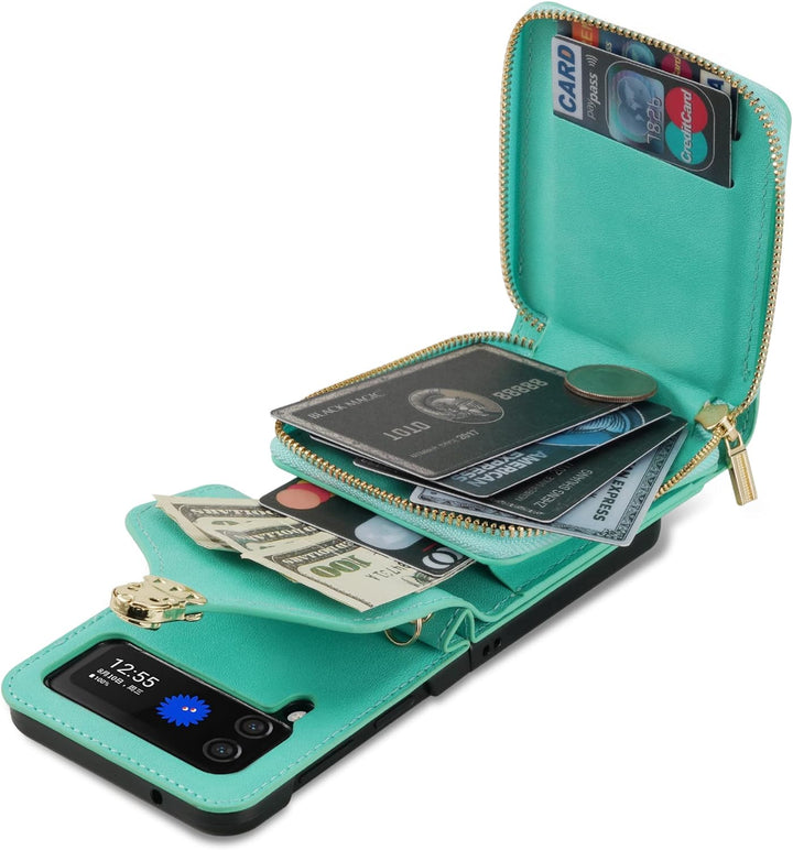 UDBKKDX Brieftasche Handyhülle für Samsung Galaxy Z Flip 5, Schnalle Frauen Mattes Leder hülle mit B