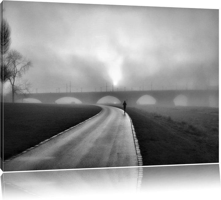 Pixxprint Laufen im Morgengrauen / 100x70cm Leinwandbild bespannt auf Holzrahmen/Wandbild Kunstdruck
